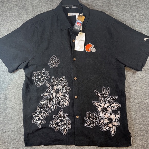 Cleveland Browns Tommy Bahama Men 100% Silk Camp Hawaiian Shirt Sz L NEW $188 - Picture 2 of 9